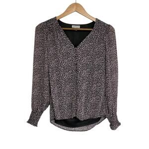 Sam and Jess Black Cheetah Animal Print Chiffon Long Sleeve V-Neck Top XS NWT